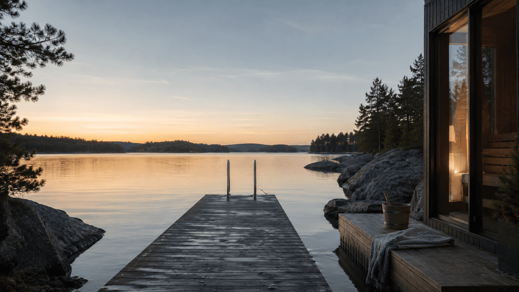 Brygga och vatten nära naturen